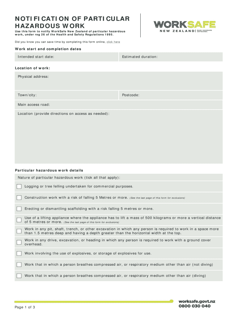 Fillable Online Form - General - Particular Hazardous Workpdf Fax Email ...
