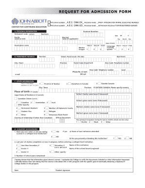Request for Admission Form