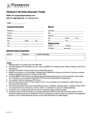 Product Return Request Form