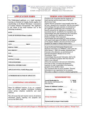 Retail Merchants' Association Membership Application