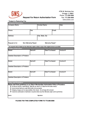 Return Merchandise Authorization Form