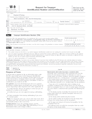 Form W-9 Request for Taxpayer Identification Number and Certification