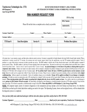 RMA Number Request Form