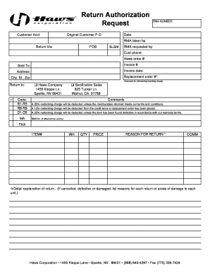 Return Authorization Form
