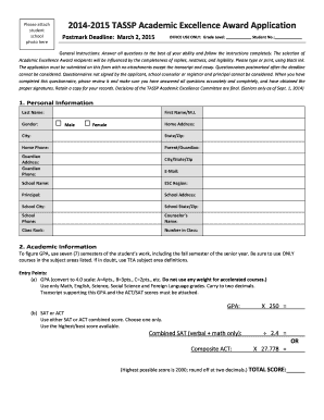 TASSP Academic Excellence Award Application