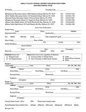 Great Valley School District Registration Form
