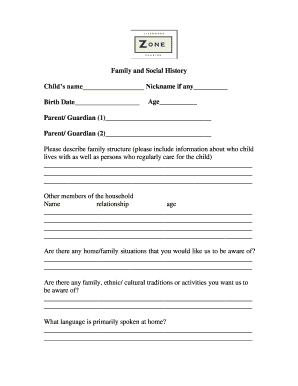 Child Care Family and Social History Form
