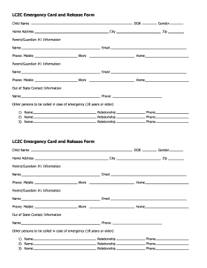 LCZC Emergency Card and Release Form