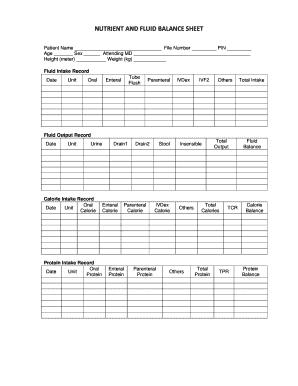 Nutrient and Fluid Balance Sheet