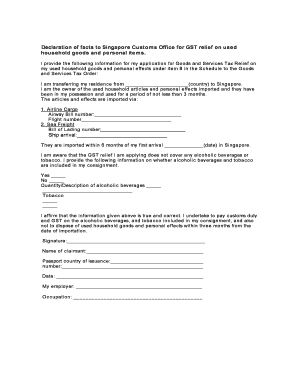 Singapore Customs GST Relief Form