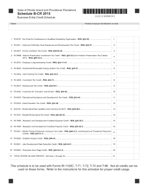 Rhode Island Business Entity Credit Schedule