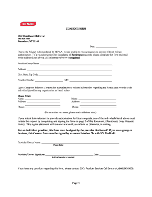 HIPAA Remittance Records Consent Form