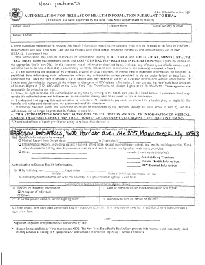 New York HIPAA Authorization for Release of Health Information