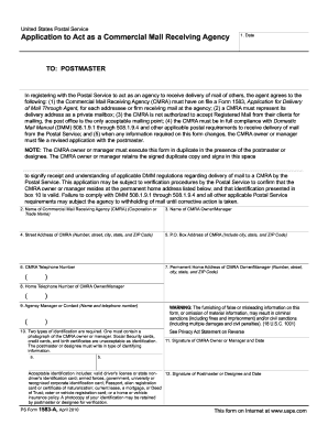 USPS Commercial Mail Receiving Agency Application