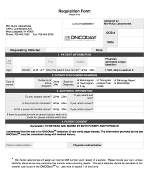 Requisition Form for ONCOblotSM Test