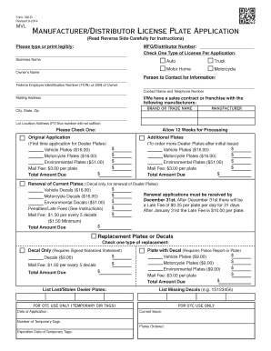 Manufacturer/Distributor License Plate Application