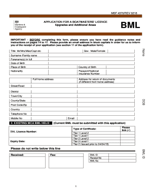 Boatmasters' Licence Application