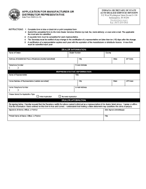 Indiana Distributor Representative Application