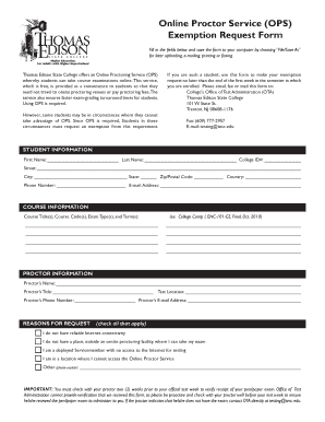 Online Proctor Service Exemption Request Form