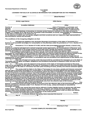 Tennessee Tax Bond for Alcohol License