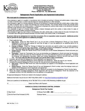 Kansas Salesperson Permit Application and Agreement