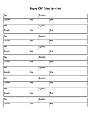 Maryland MOLST Training Sign-In Sheet