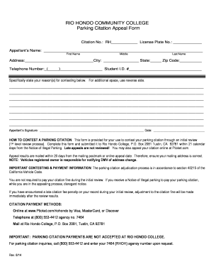 Rio Hondo Community College Parking Citation Appeal Form