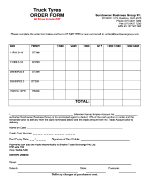 Truck Tyres Order Form