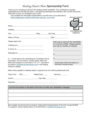 Healing Hearts News Sponsorship Form