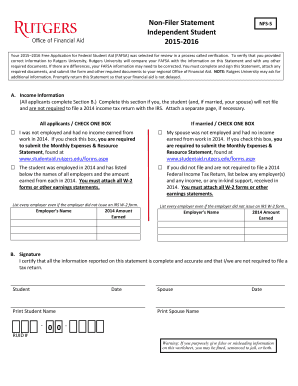 Non-Filer Statement for FAFSA Verification