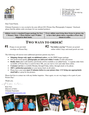 2012 Picture Day Order Form