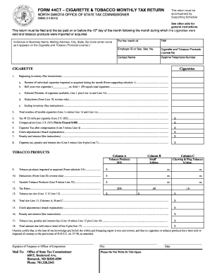North Dakota Cigarette and Tobacco Monthly Tax Return