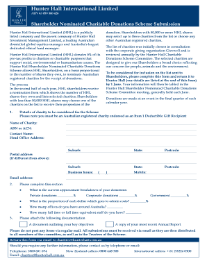 Hunter Hall Shareholder Nominated Charitable Donations Scheme Submission