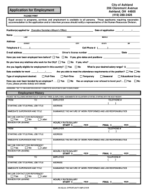 City of Ashland Employment Application