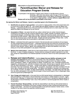 Parent Guardian Waiver and Release for Education Program Events