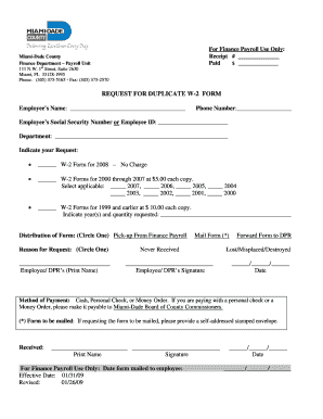 Miami-Dade County Request for Duplicate W-2 Form