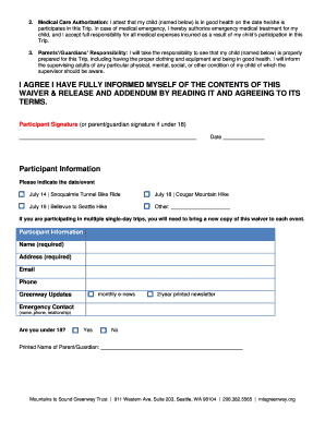 Mountains to Sound Greenway Trust Waiver and Release Form