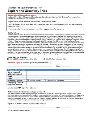 Mountains to Sound Greenway Liability Release Form