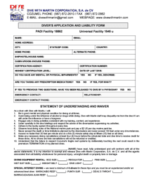 Formulario de Aplicación y Exención de Responsabilidad para Buceo