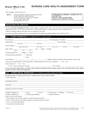 Nursing Care Health Assessment Form