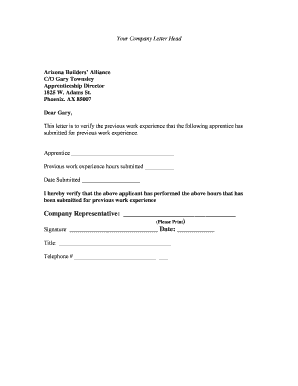 Apprenticeship Work Experience Verification Letter