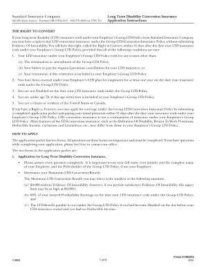 Standard Long Term Disability Conversion Insurance Application