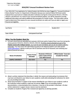 2016-2017 Unusual Enrollment Review Form