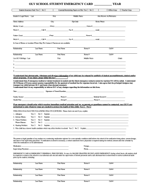 OLV School Student Emergency Card
