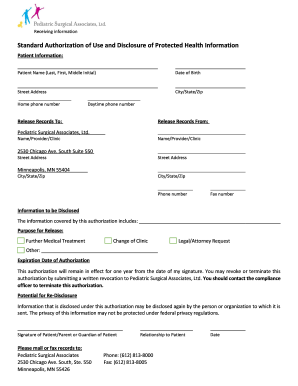 Authorization of Use and Disclosure of Protected Health Information