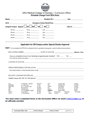 Medical College of Georgia Schedule Change Form