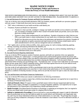 Maine Psychologist Privacy Notice Form