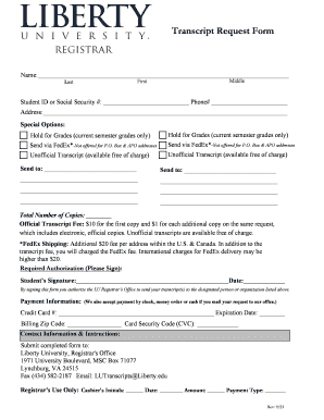 Liberty University Transcript Request Form