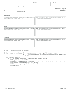 Ontario Garnishee Dispute Form 29F