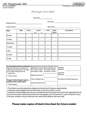 Medicine timesheet - Employee Time Sheet - LPC Personnel Inc